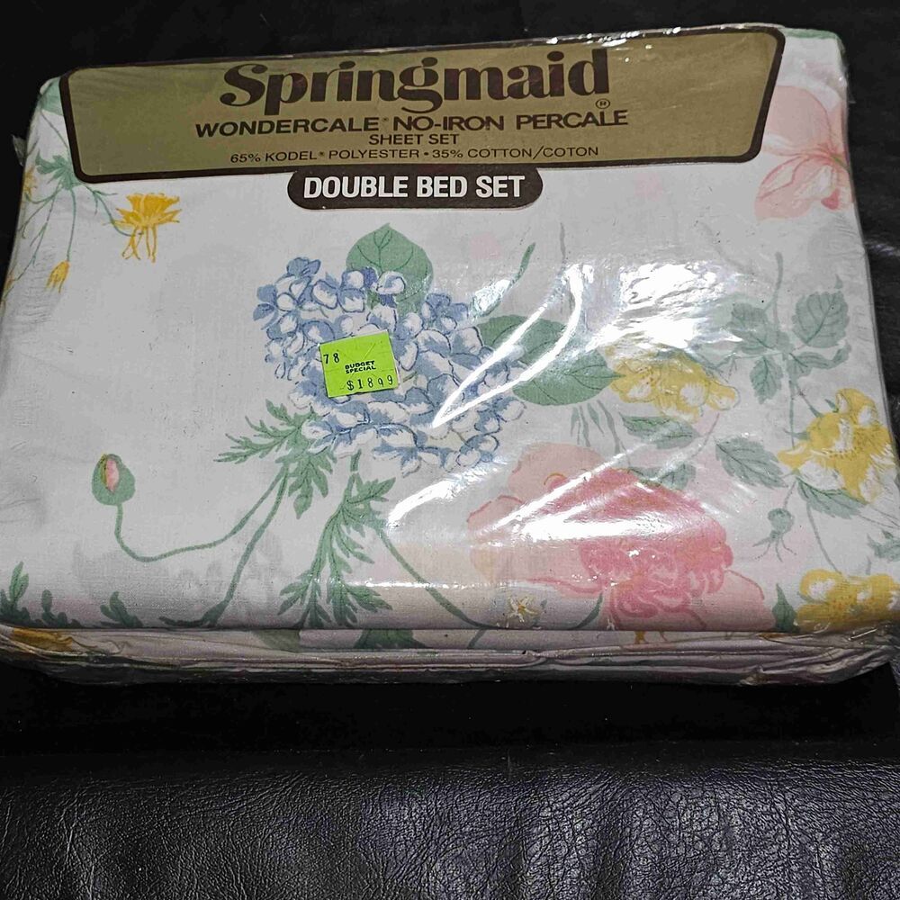 NIP Vintage Springmaid Floral‎ Print Double Bed Sheet Set New NOS
